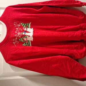 Festive Red Women's Sweater with Snowman Design